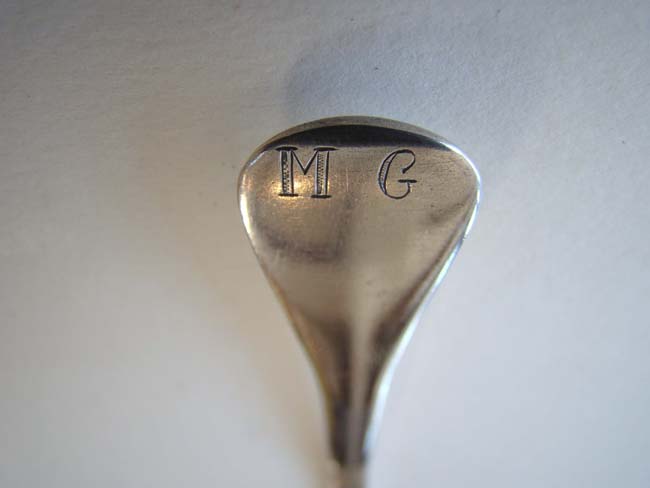 A Rare early Silver Tablespoon made by Samuel Vernon of Newport, R. I., for Mary Greene, circa 1720 — image 2